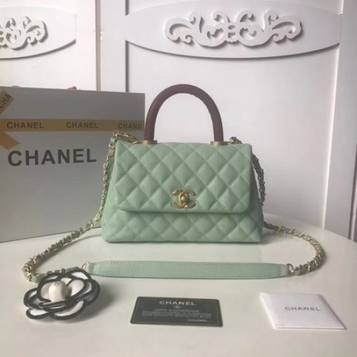 Chanel originele Caviar lederen flap bag bovenhandvat A92990 Peppermint Green