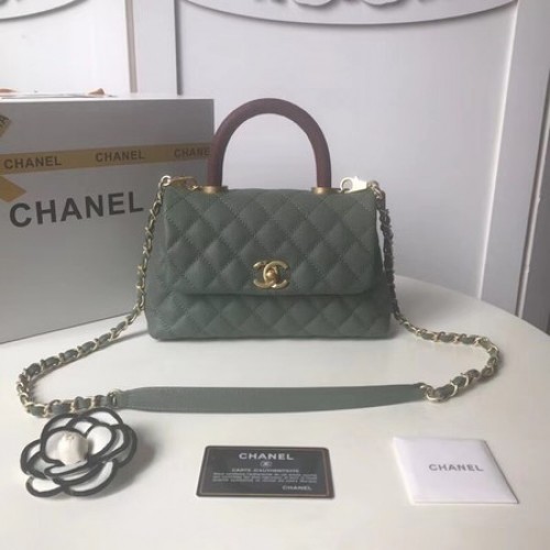 Chanel originele Caviar lederen flap tas bovenhandvat A92990 Zwartachtig groen