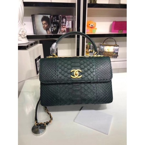 Chanel Original Snake skin lederen draagtas A92236 Zwartachtig groen