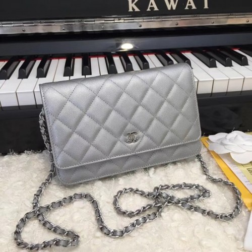 Chanel Original Caviar Leather Flap crossbody bag CF33814 Zilvergrijs Zilveren ketting