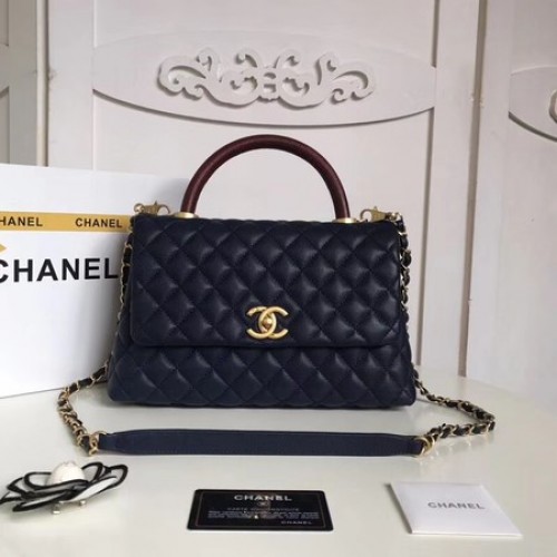 Chanel Classic Dieprode Top Handle Bag Original Caviar Leather A92215 Royal Blue
