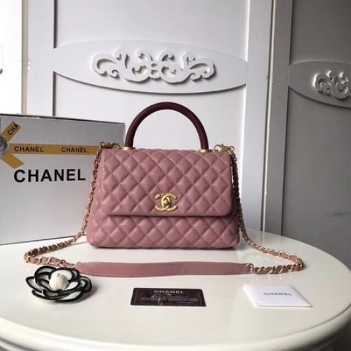 Chanel Classic Red Top Handle Bag Original Leather A92215 roze