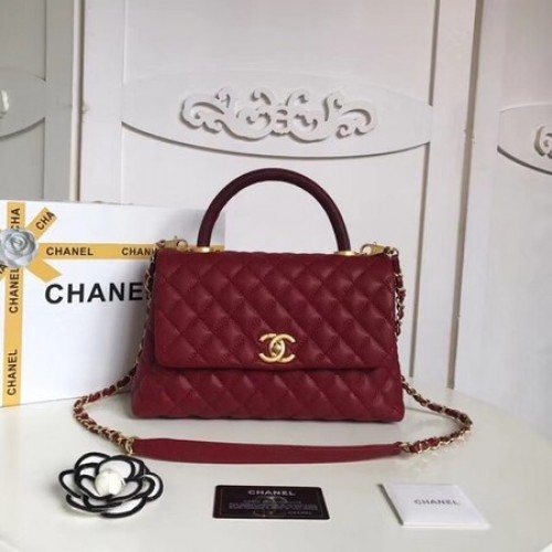 Chanel Classic Top Handle Bag Original Caviar Leather A92215 Donkerrood