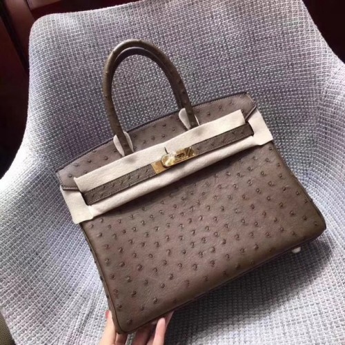 Hermes Birkin tas van echt struisvogelleer BK35 bruin