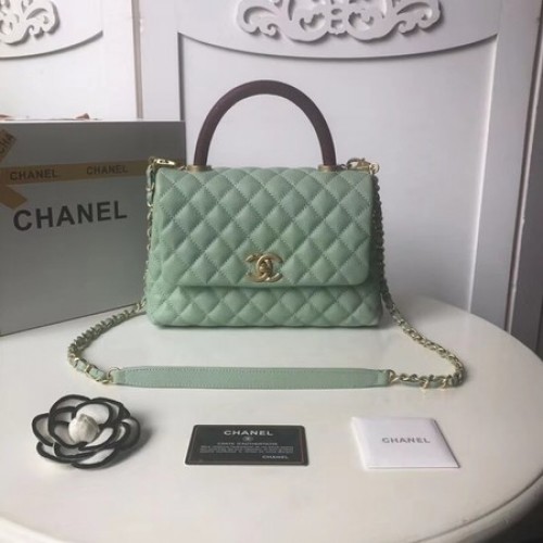 Chanel originele Caviar lederen flap bag bovenhandvat A92991 Peppermint Green