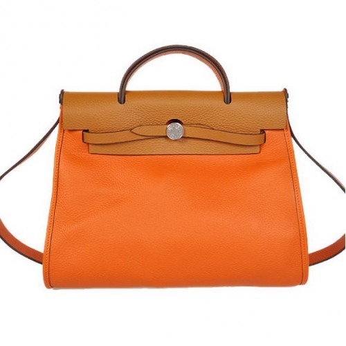 2012 Nieuwe Hermes HerBag 31CM Togo lederen tas H9051 Oranje Camel