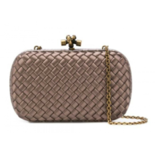 BOTTEGA VENETA Geknoopte satijnen clutch met slangenleer 62548 champagne