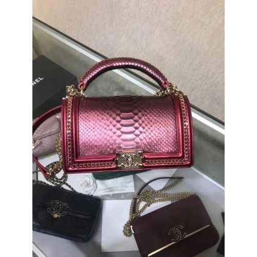 BOY CHANEL Flap Bag met handvat Python ruthenium-afwerking metaal A94804 roze