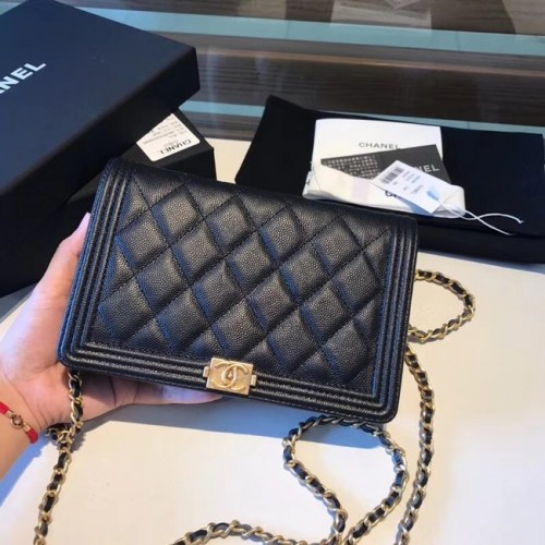 BOY CHANEL Original Wallet on Chain A80287 zwart