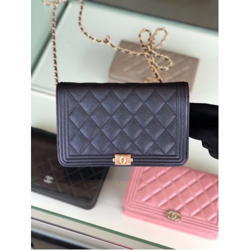 BOY CHANEL Original Wallet on Chain Goudkleurig metaal B80287 zwart
