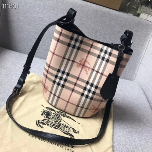 BURBERRY Banner kleine vintage geruite en leren draagtas 1581 zwart