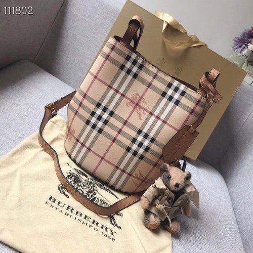BURBERRY Banner kleine vintage geruite en leren draagtas 1581 bruin