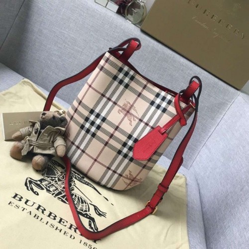 BURBERRY Banner kleine vintage geruite en leren draagtas 9657 rood