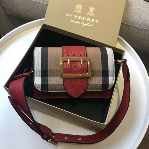 BURBERRY Hampshire vintage geruite leren schoudertas 24581 rood