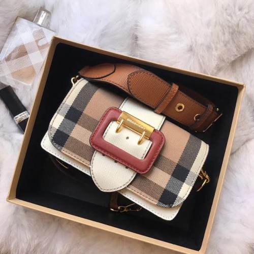 BURBERRY Hampshire vintage geruite leren schoudertas 24581 wit