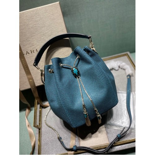 BVLGARI Original Snake Skin Bucket Bag B287614 Blauw