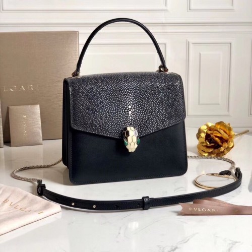 BVLGARI Serpenti Forever Devil Pearl Fish Skin lederen schoudertas 058962 zwart