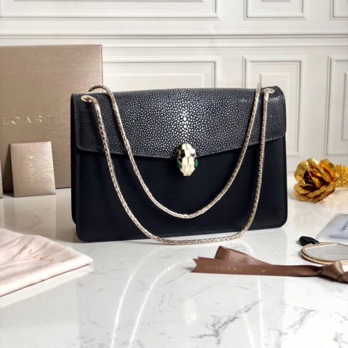 BVLGARI Serpenti Forever Schoudertas Pearl fish skin&kalfsleer 289013 zwart