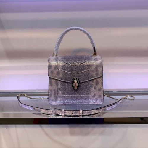 BVLGARI Serpenti Forever metallic-leren schoudertas 058962 grijs