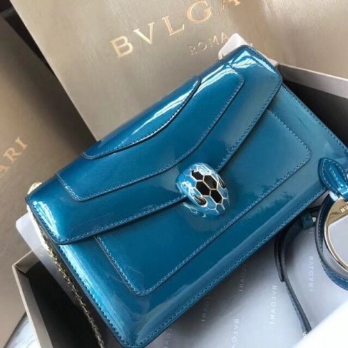 BVLGARI Serpenti Forever metallic leren schoudertas 4953 blauw