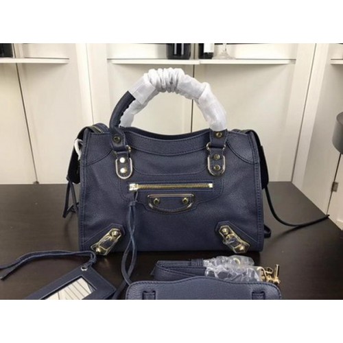 Balenciaga Giant City Gold Studs Handtas B084335 Blauw