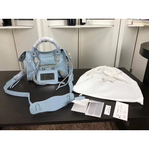 Balenciaga Giant City Gold Studs Handtas B084336 Lichtblauw