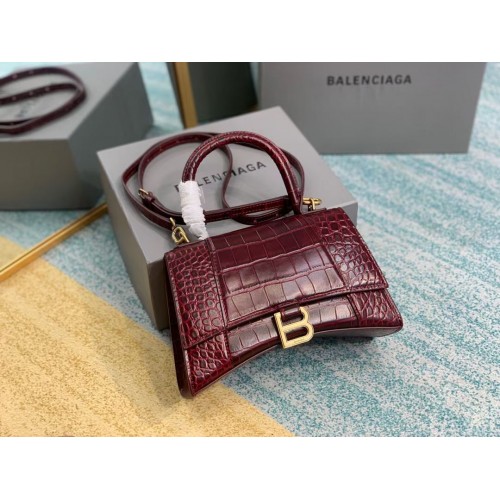 Balenciaga ZANDLOPER KLEINE HANDVATTAS Kalfsleer met krokodillenreliëf B108895E Burgundy
