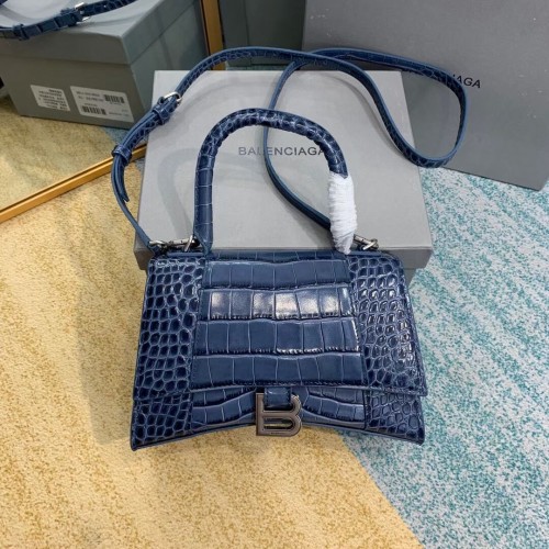 Balenciaga ZANDLOPER KLEINE HANDVATTAS Kalfsleer met krokodillenreliëf B108895E blauw