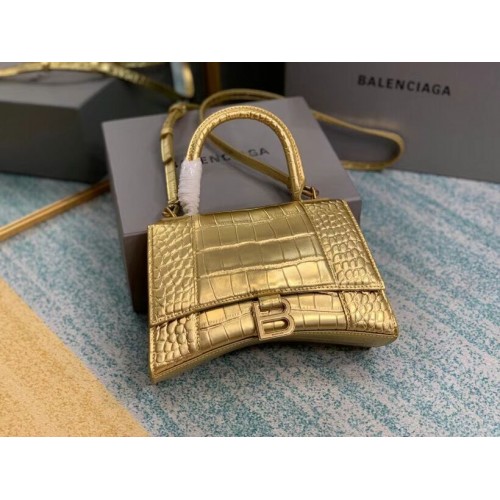 Balenciaga ZANDLOPER KLEINE HANDVATTAS Kalfsleer met krokodillenreliëf B108895E goud