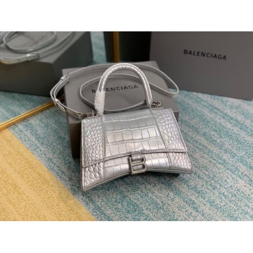 Balenciaga ZANDLOPER KLEINE HANDVATTAS Kalfsleer met krokodillenreliëf B108895E zilver