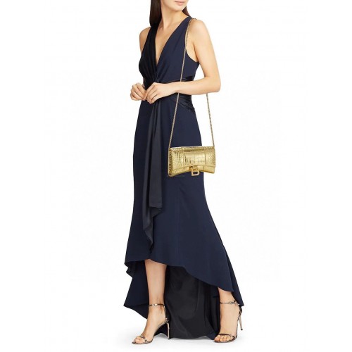 Balenciaga ZANDLOPER Portemonnee Met Ketting Krokodil Reliëf 656050 Goud