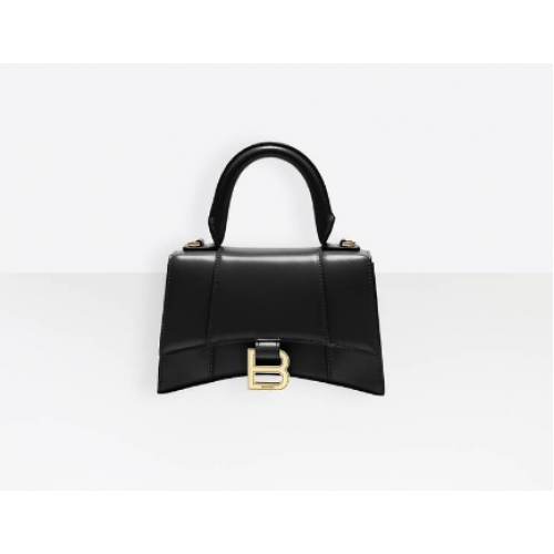 Balenciaga Hourglass XS Top Handle Bag glanzende doos kalfsleer 28331 zwart