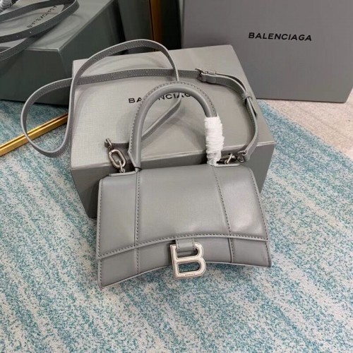 Balenciaga Hourglass XS Top Handle Bag glanzende doos kalfsleer 28331 grijs