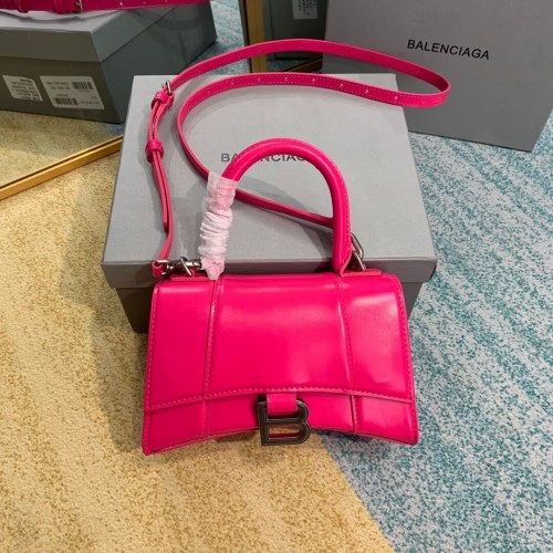 Balenciaga Hourglass XS Top Handle Bag glanzende doos kalfsleer 28331 neonroze
