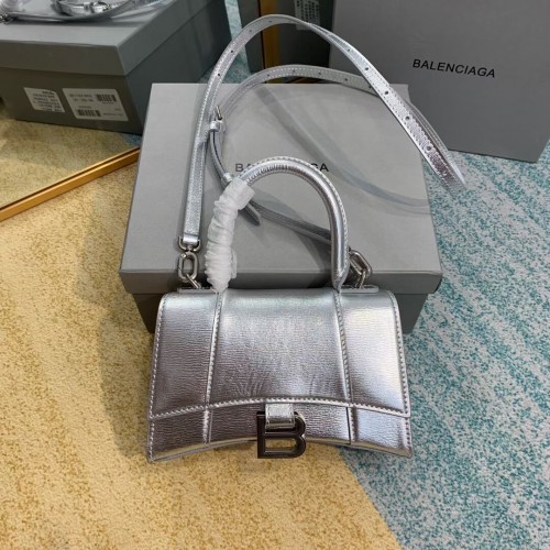 Balenciaga Hourglass XS Top Handle Bag glanzende doos kalfsleer 28331 zilver