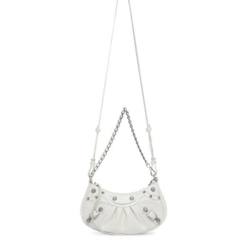 Balenciaga LE CAGOLE MINI PORTEMONNEE MET KETTING KROKODIL RELIEF 9016 wit