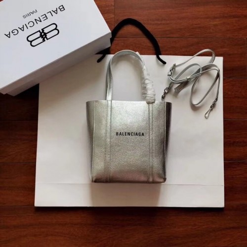 Balenciaga Original Leren Mini Shopper Tas 6696 Zilver