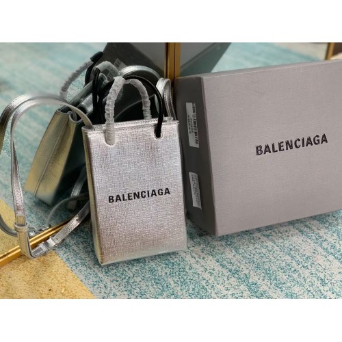 Balenciaga Original Leren Mini Shopper Tas B152865 Zilver