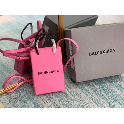 Balenciaga Original Leren Mini Shopper Tas B152865 roze&zwart