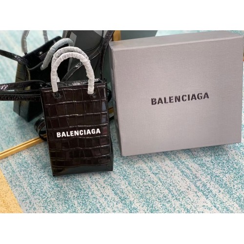 Balenciaga Original glanzend leer met krokodil reliëf Mini Shopper Bag B152865 zwart