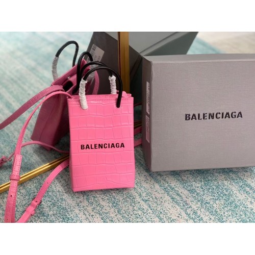 Balenciaga Original glanzende mini-shopper van krokodillenleer in reliëf B152865 roze