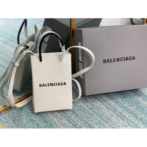 Balenciaga Original glanzend leer met krokodil reliëf Mini Shopper Bag B152865 wit