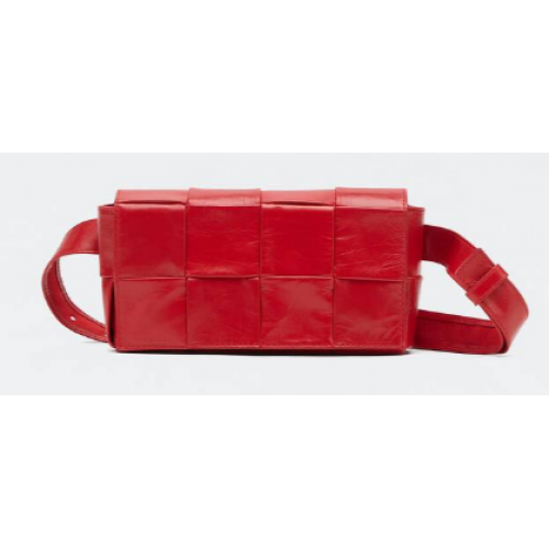 Bottega Veneta CASSETTE Mini Intreccio leren heuptas 651053 TOMATO