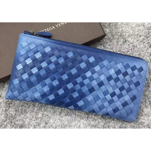 Bottega Veneta Intrecciato Leren Clutch BV144077 Blauw