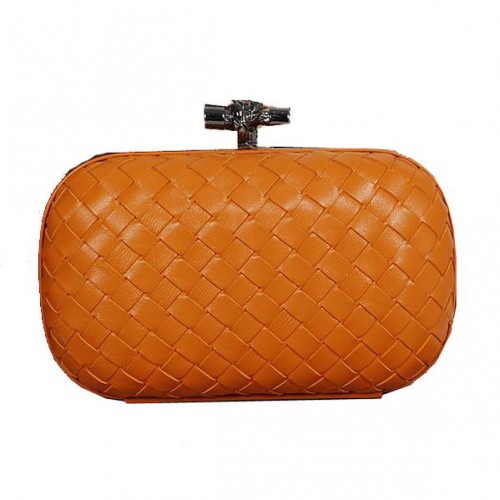Bottega Veneta Intrecciato Schapenvacht Impero Ayers Knot Clutch 11308 Oranje