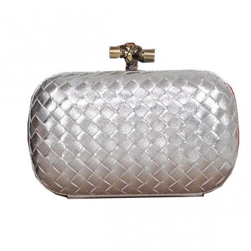 Bottega Veneta Intrecciato Schapenvacht Impero Ayers Knot Clutch 11308 Zilver