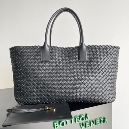 Bottega Veneta Large intreccio leren draagtas 608811 zwart