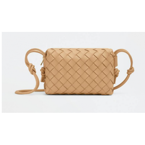Bottega Veneta Mini intrecciato leren schoudertas 680254 Almond