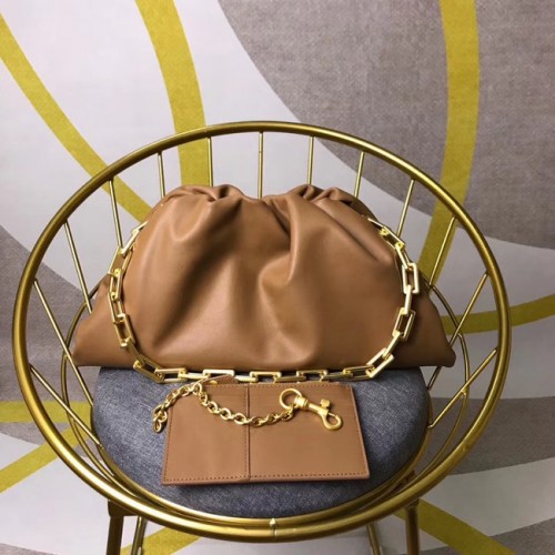 Bottega Veneta Nappa lamsleer zachte brede grote schoudertas 585853 bruin