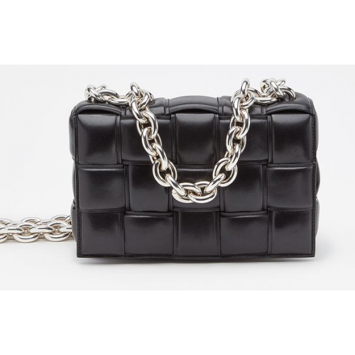 Bottega Veneta DE KETTING CASSETTE Versnelde levering 631421 zwart Hardware: zilveren afwerking